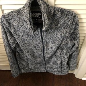 Lands End snow leopard pattern front zip